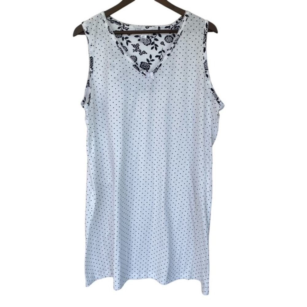 Carole Hochman White with Black Polka Dots Night Gown - Size XL
